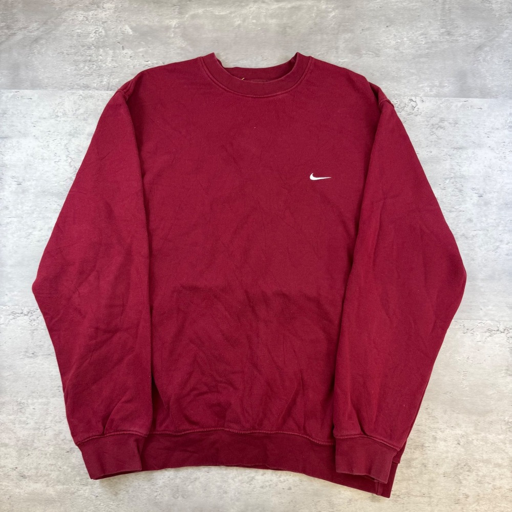 Nike Mens Crewneck Sweatshirt Burgundy Red White Swoosh Logo XL Pullover Fleece